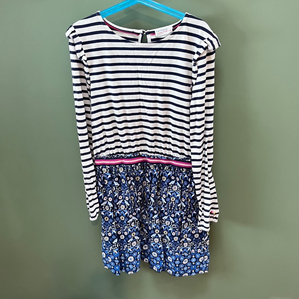 FatFace Young‎ Crew Striped Floral Dress Girls Size 11 12 Long Sleeve